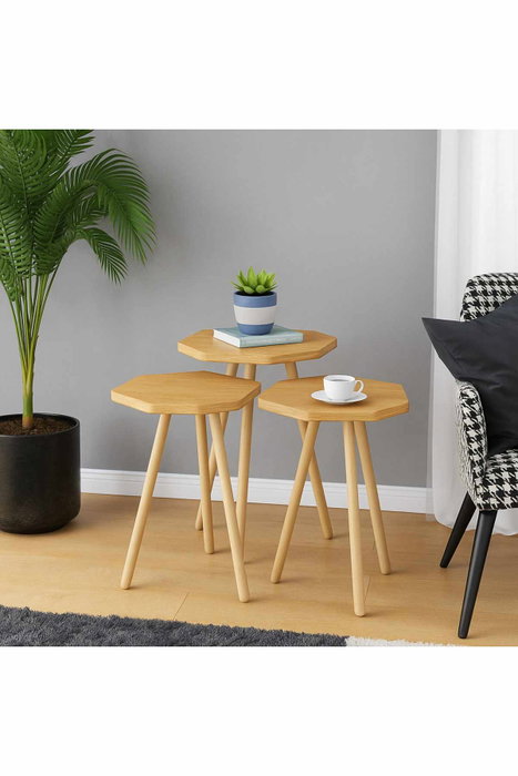 Hanah Home Peka-155 - Pino Set de Mesas Apilables Hanah Home Peka-155 - Pino Set de Mesas Apilables